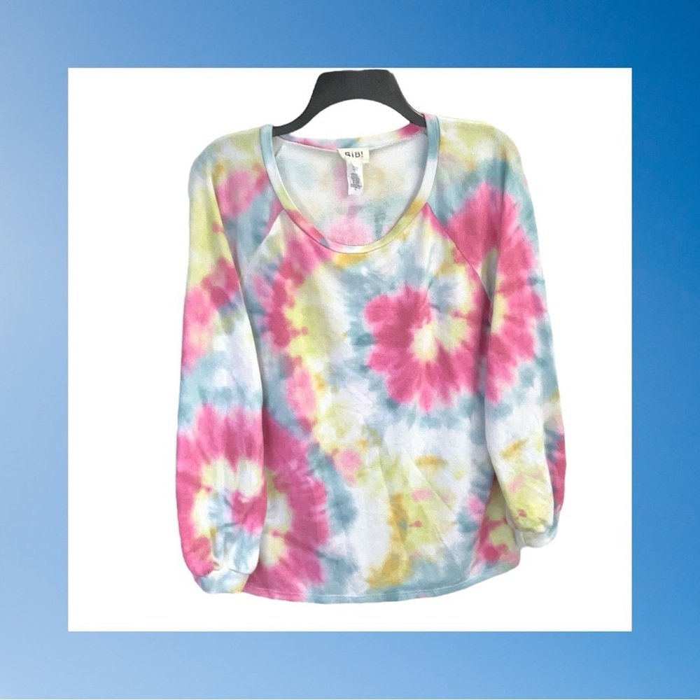 BiBi White, Yellow, Pink Blue Tye Dye Soft Sweatshirt Women Small - Picture 4 of 4